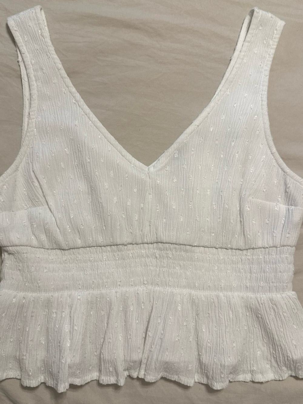 Hollister White Textured V-Neck Peplum Crop Top